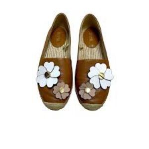 Michael Kors fForal Brown Leather Espadrille Flat Shoes Women's Size 7